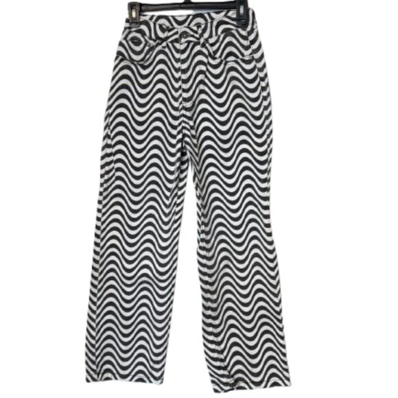 Ragged Priest Jeans Women's Wide Leg Black White Wave Print Dad Jeans Size 26 - Picture 2 of 11